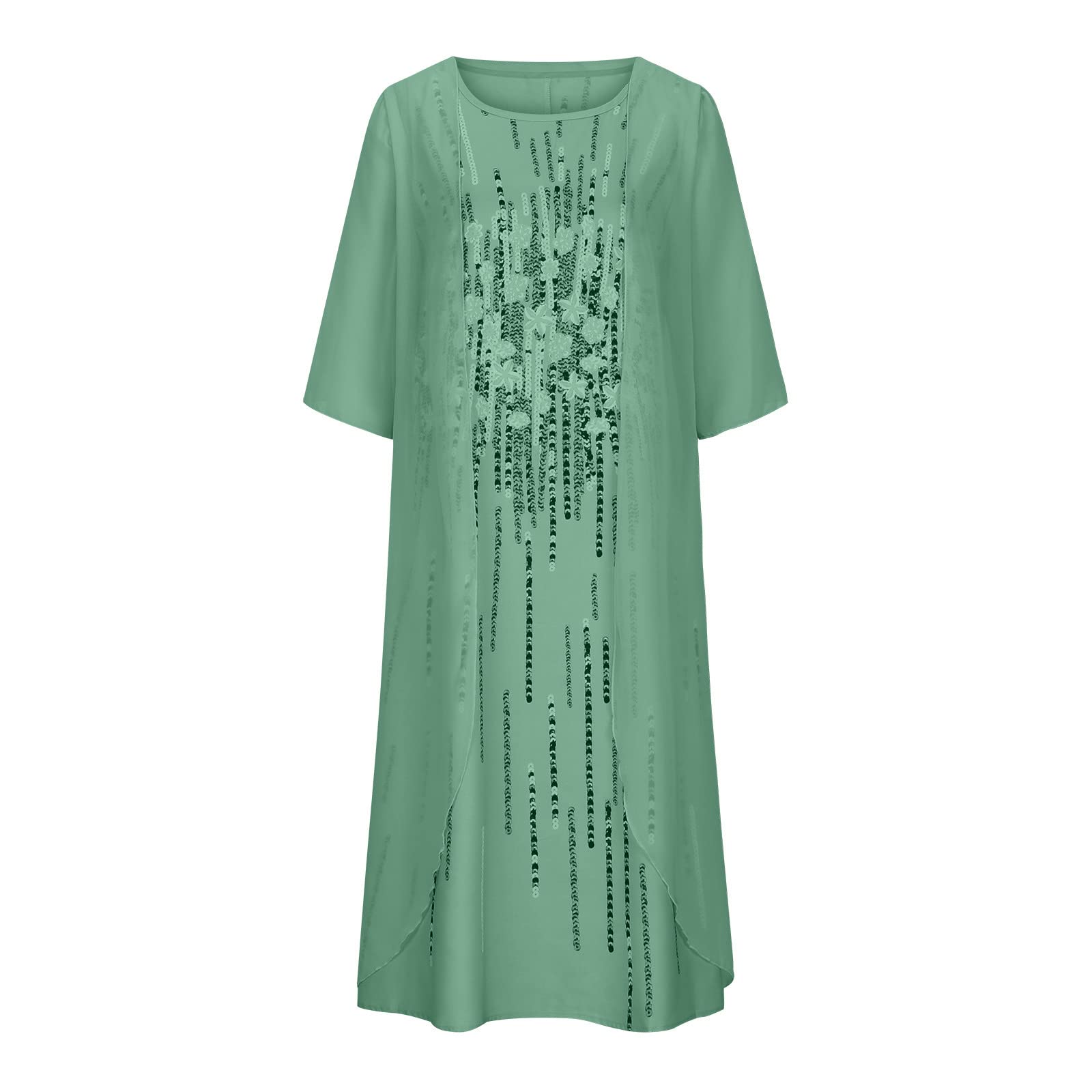 Robe de soirée élégante pour femme - Couleur unie - Broderie - 2 pièces - Robe de bal sans manches avec col rond + cardigan uni - Longueur genou - Robe de cocktail - Robe de bal - 5XL