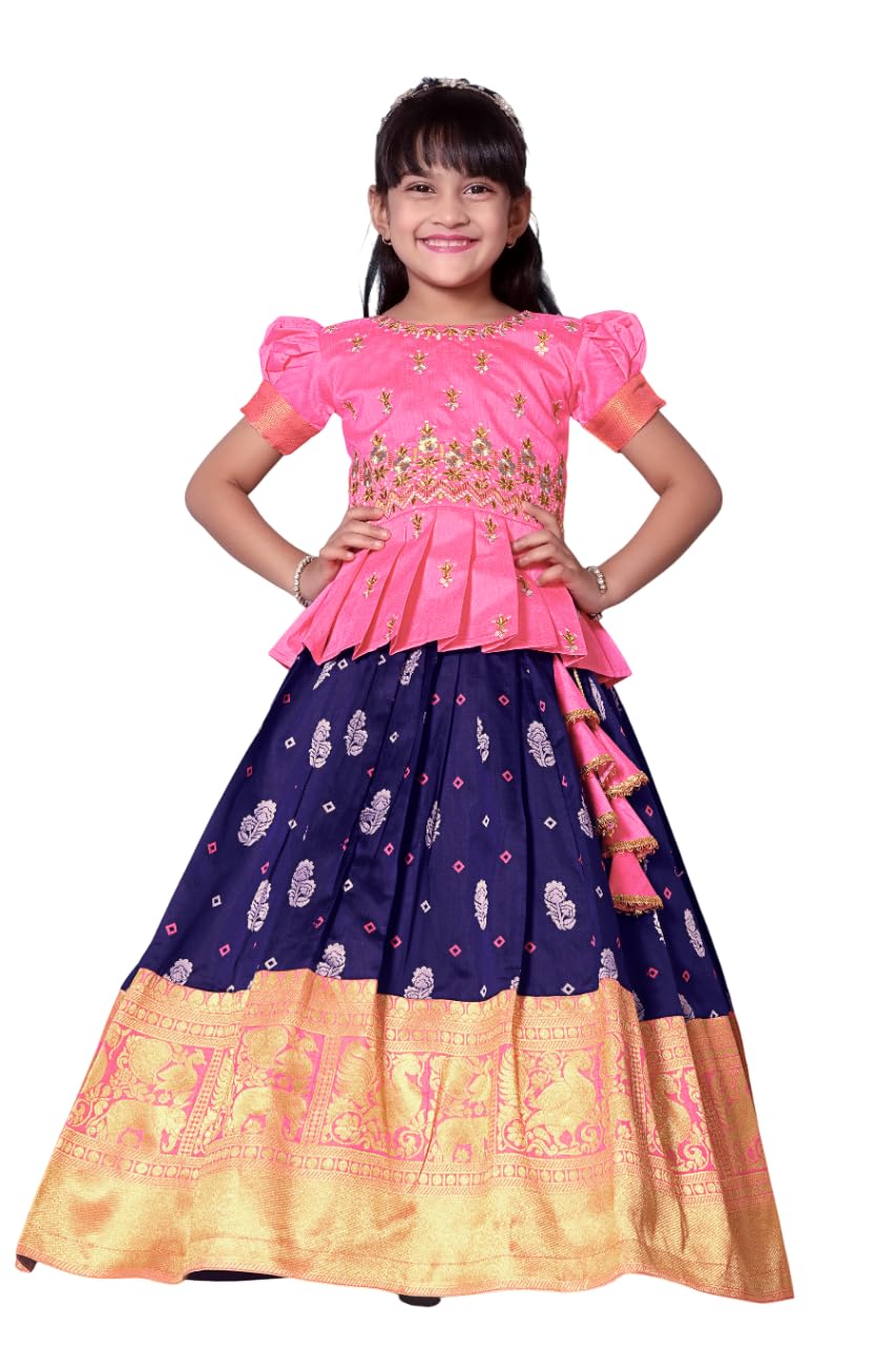 White Button New Latest Girl's Pattu Pavadai Readymade Lehenga Choli For Girls Dress