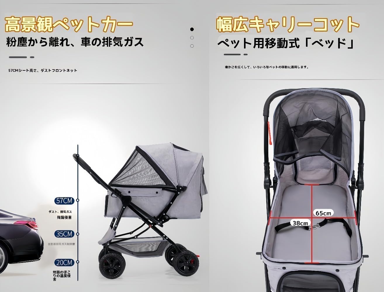Amazon.co.jp: Zeruho ペットカート 犬カート 対面両用 折りたたみ
