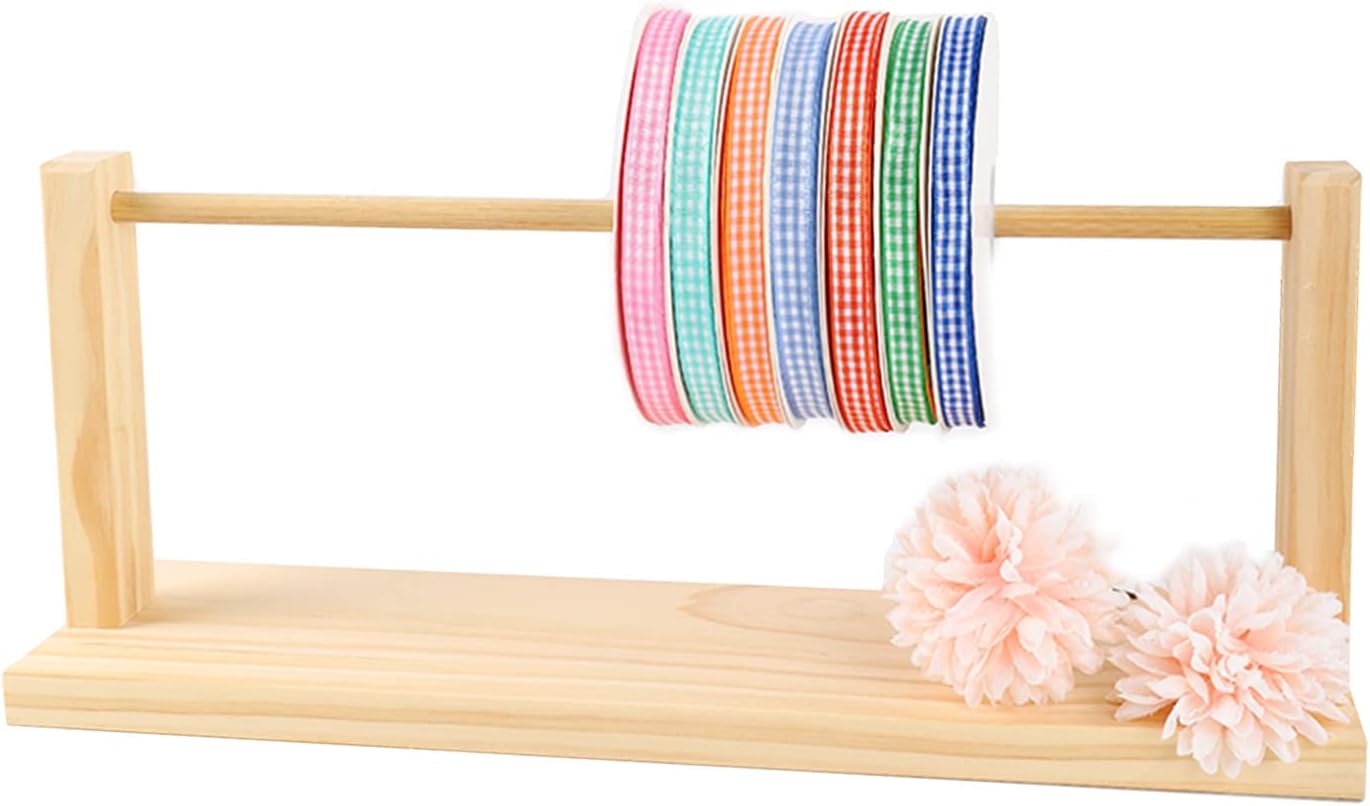 Vinyl Roll Holder Organizer for Holding Wrapping Paper Spool Scarf,Ribbon Racks for Craft Room, Wooden Desktop Display Stand with Removable Rod(1 tier 40x17cm)