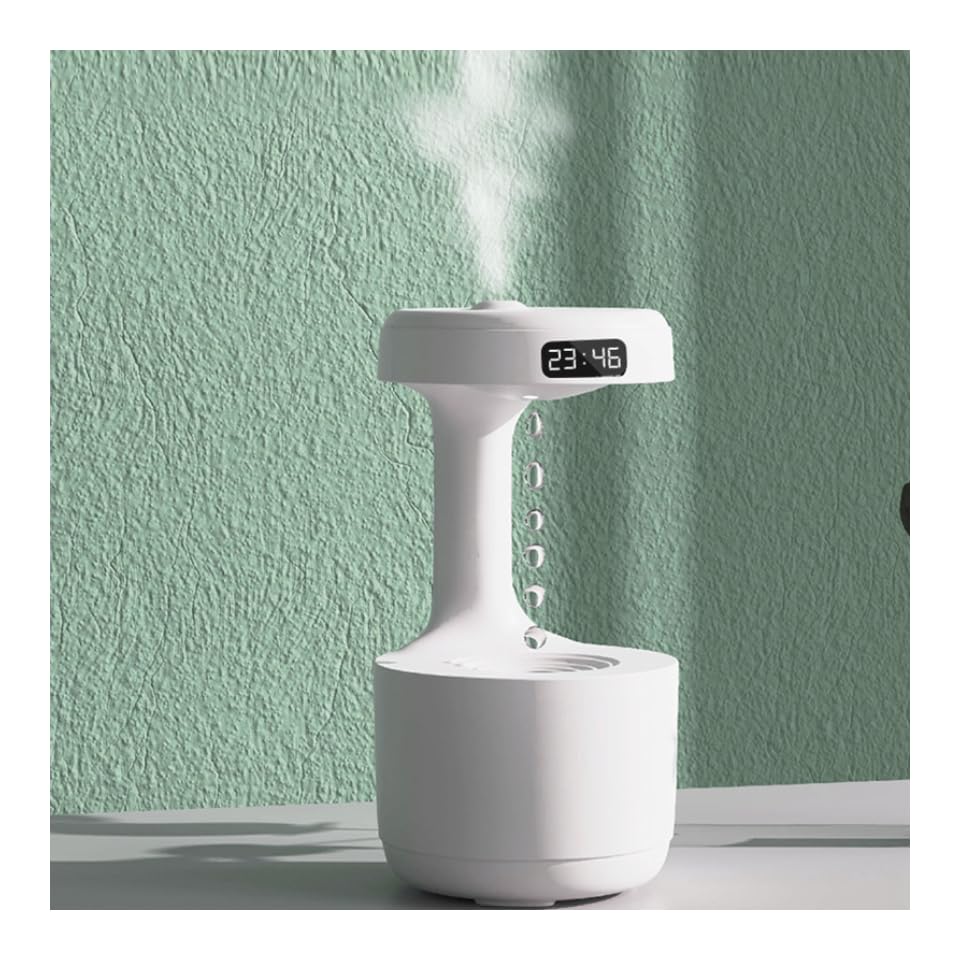 WHFEVDFY Anti Gravity Humidifier with LED Clock Display, Cool Mist Aromatherapy Diffuser, Ultrasonic Water Drip Humidifier, Floating Water Droplet Humidifier, Rain Cloud Diffuser