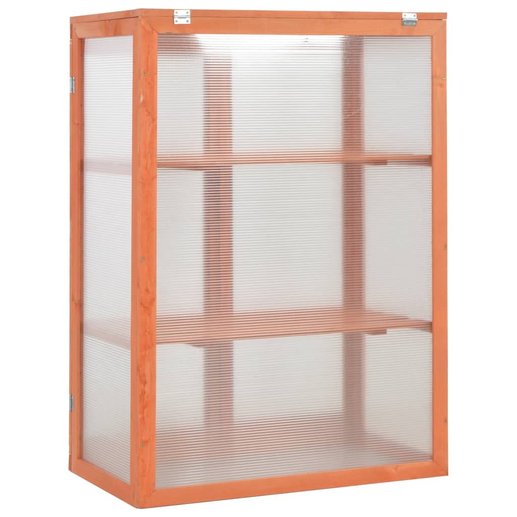 Armario de invernadero de madera, 75 x 47 x 109 cm, resistente a la intemperie, con 2 estantes para cultivo, tomates, verduras, balcón, terraza, protección contra heladas, madera y placa de