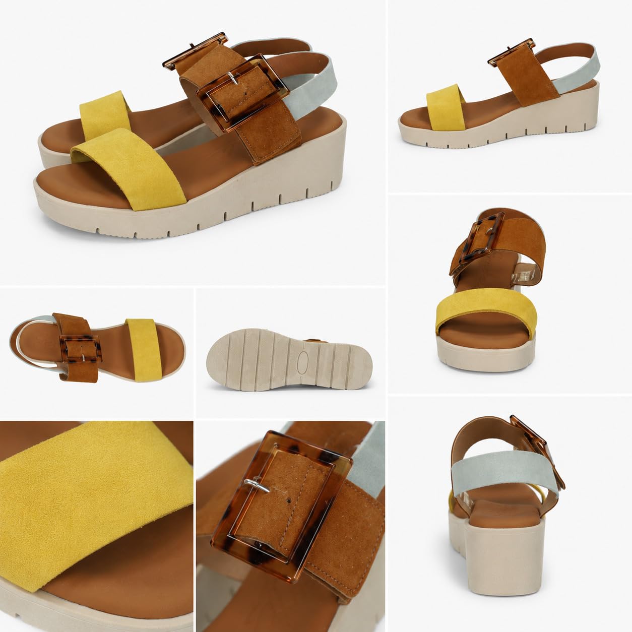SANDALI M526-T5272 - Piattaforma per ragazze, in pelle, con chiusura adesiva mimetica con fibbia e suola in gel, da donna