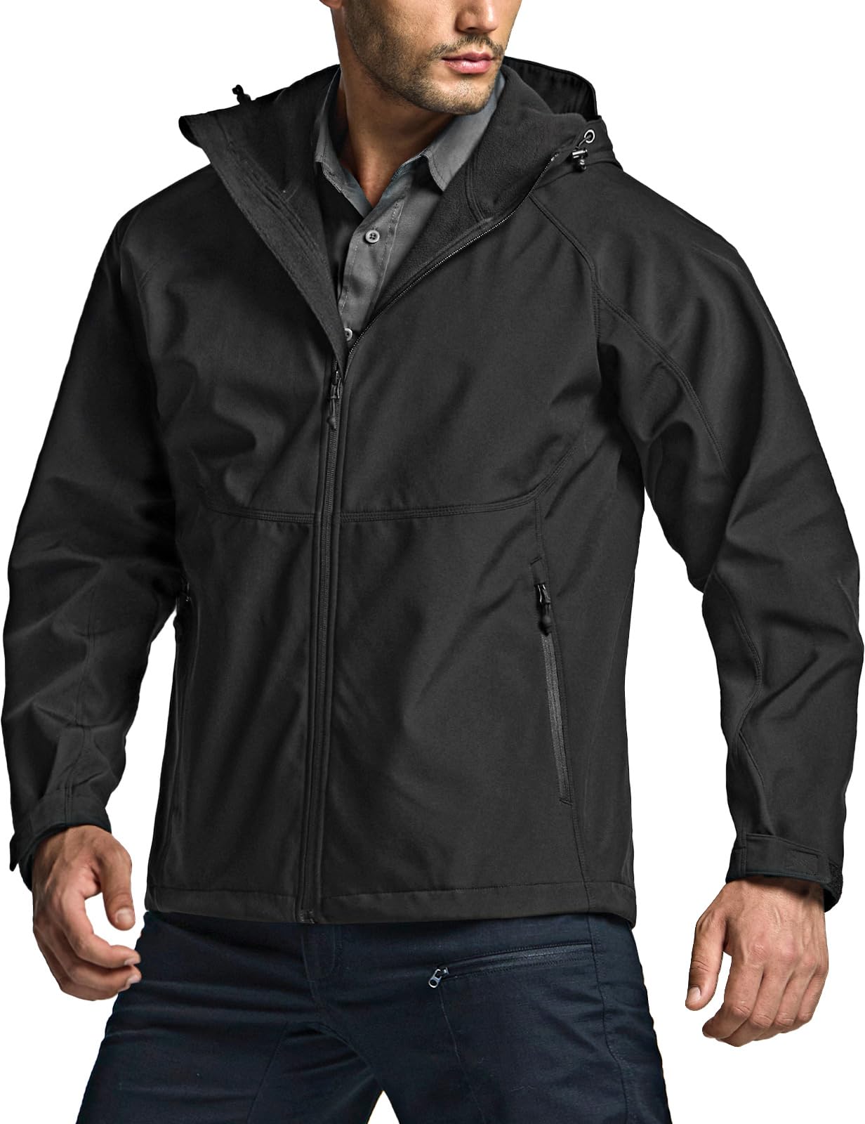 CQR Men's Tactical Softshell Jacket, Winter Warm Fleece Lined Coat, Water Resistant Outdoor Hunting Hiking Rain Windbreaker