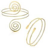 2Pcs Gold Arm Cuff Bracelets Set for Women Open Adjustable Upper Arm Bangles Coil Swirl Armlet Armband Set Minimalist Upper Arm Cuff Jewelry for Women