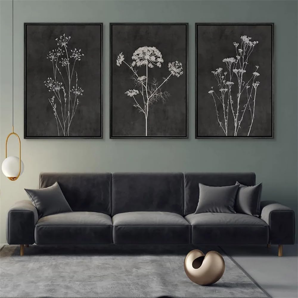 WUHBCZ Wall Posters-Wildflower Floral Botanical Abstract Posters Wall Art Modern Black Canvas Painting Prints Pictures Artwork for Living Kitchen Room Decor-40 * 60cm/3PCS (No Frame)
