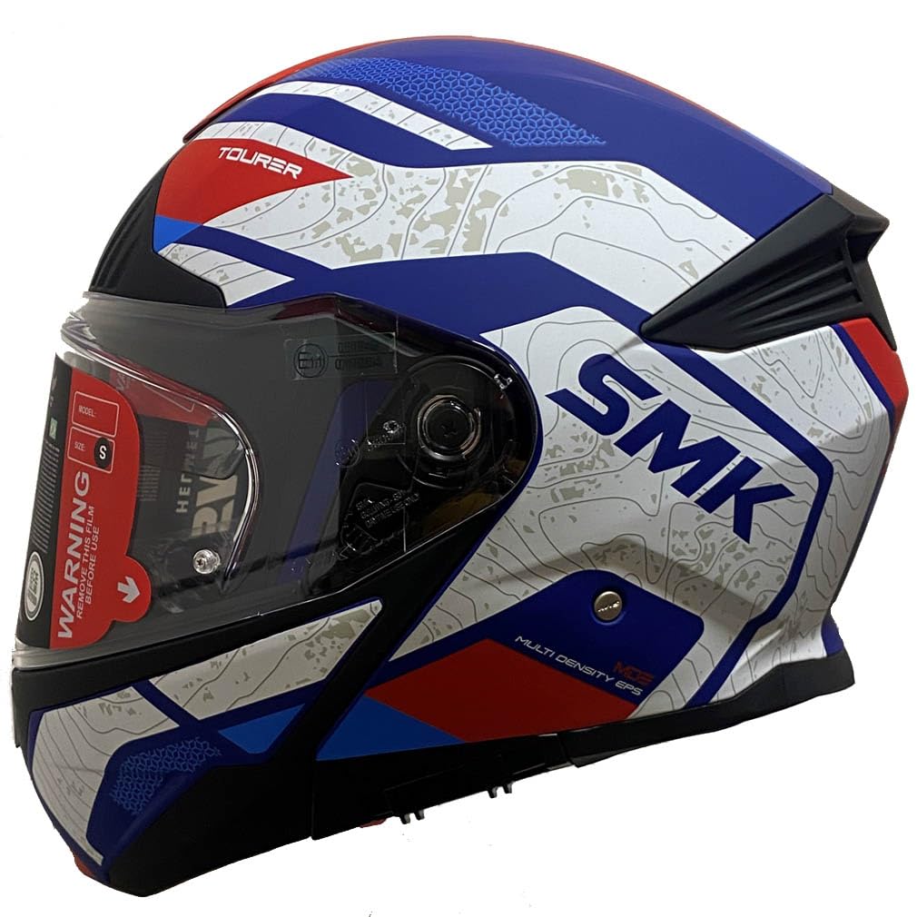 Casco de Moto Modular SMK Gullwing Navigator Abatible con Visor Solar Azul Rojo - Homologado P/J ECE 22.06 - Designed