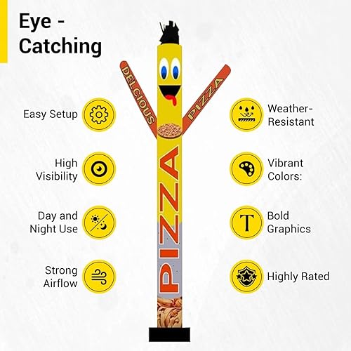 Miniatura 3 de Bailarina inflable de aire de pizza de 20 pies de alto sin flecha | Llamativas pizzas deliciosas Wacky Waving Dancing Guy Publicidad al aire libre |