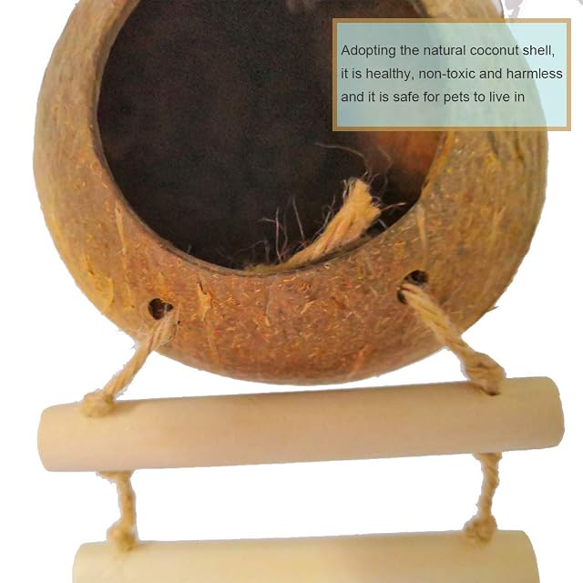 Foto 4 de 7 de Gutyan Nido De Pájaro De Coco Natural Nido para Loros Periquitos Cacatúas Pinzón Canario Hámster Escalera…