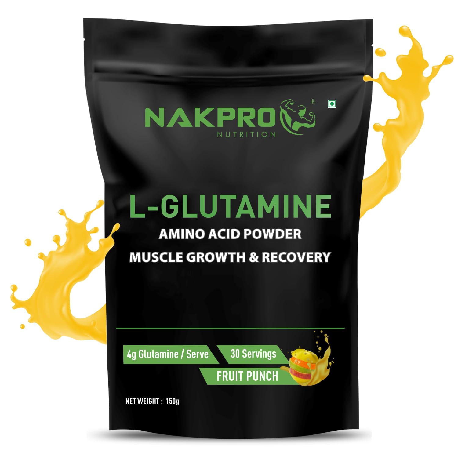 L-Glutamine Powder | 4g Glutamine Per Serving, 30 Servings | Post Workout Amino Acid Supplement for Muscle Growth and Recovery (Fruit Punch, 150g)