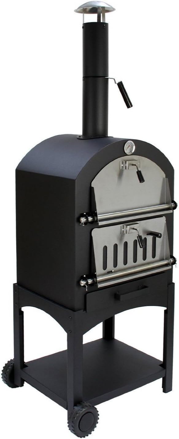 3-in-1 Outdoor Charcoal Wood Fired BBQ Grill Smoker Bread Pizza Oven with Pizza Stone