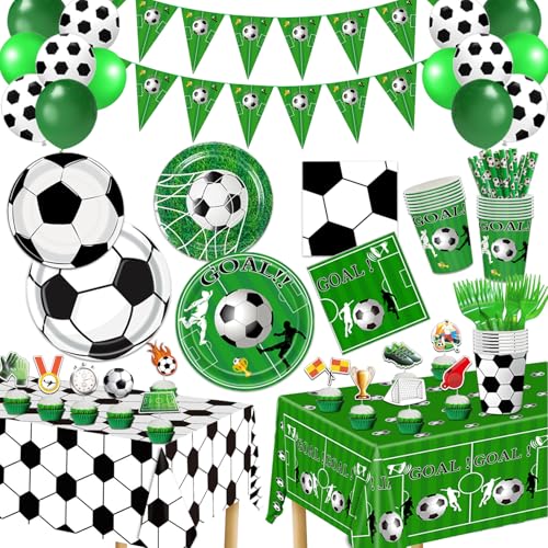 Bolake 172 Pcs Soccer Party Plates Tableware Set Serves 24 Soccer Party Decorations Supplies...