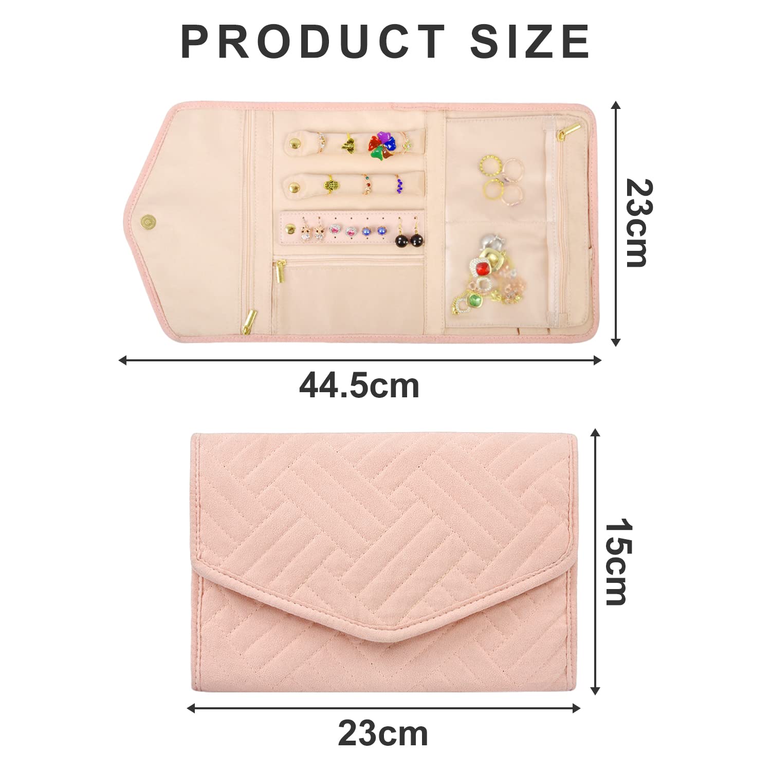 1 bolsa de almacenamiento plegable para joyas, bolsa de joyería portátil, organizador de joyas de viaje, caja de almacenamiento para anillos, utilizado para pulseras, pendientes, anillos (rosa nude)