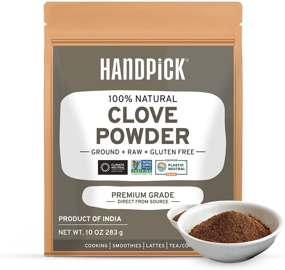 HANDPICK Ground Cloves (283g/10oz), Gluten free, Sourced from India, For Cooking, Smoothies, Tea, Packed in Resealable Zip Lock Pouch