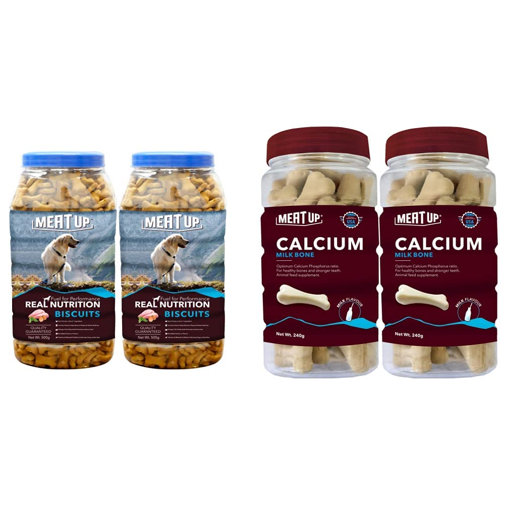 Meat Up Mutton Flavour, Real Chicken Biscuit, Dog Treats -500g Jar (BOGO) and Calcium Bone Jar, Dog Supplement Treats - 240 gm, 30 Pieces (BOGO) (B08GMVM99R) Amazon Price History, Amazon Price Tracker