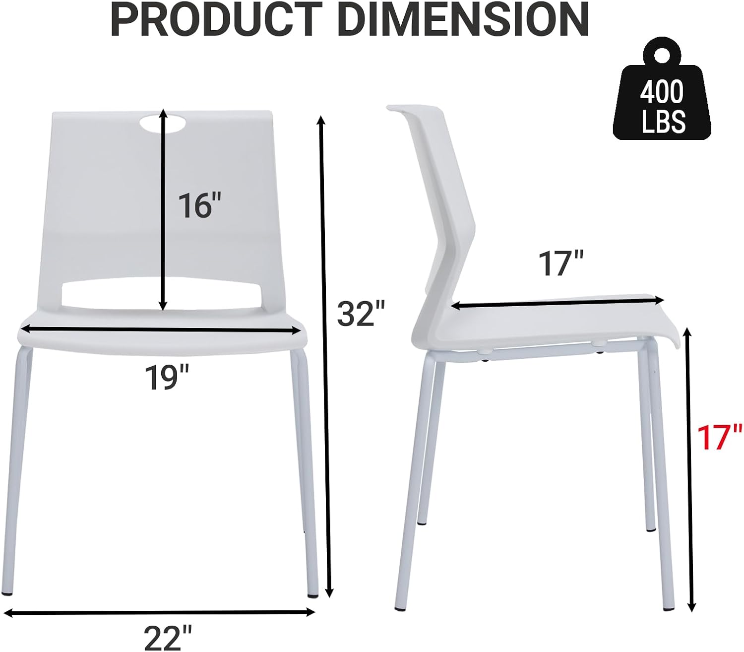 Sidanli Stackable Chairs Set of 4, Waiting Area & Breakroom Chairs in White with Back