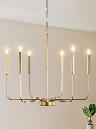 ETONIMERR Gold Chandelier Light Fixtures Ceiling Hanging Modern Farmhouse Chandelier for Dining Room, Candle Gold Pendant Light for Kitchen Island Living Room Foyer Bedroom