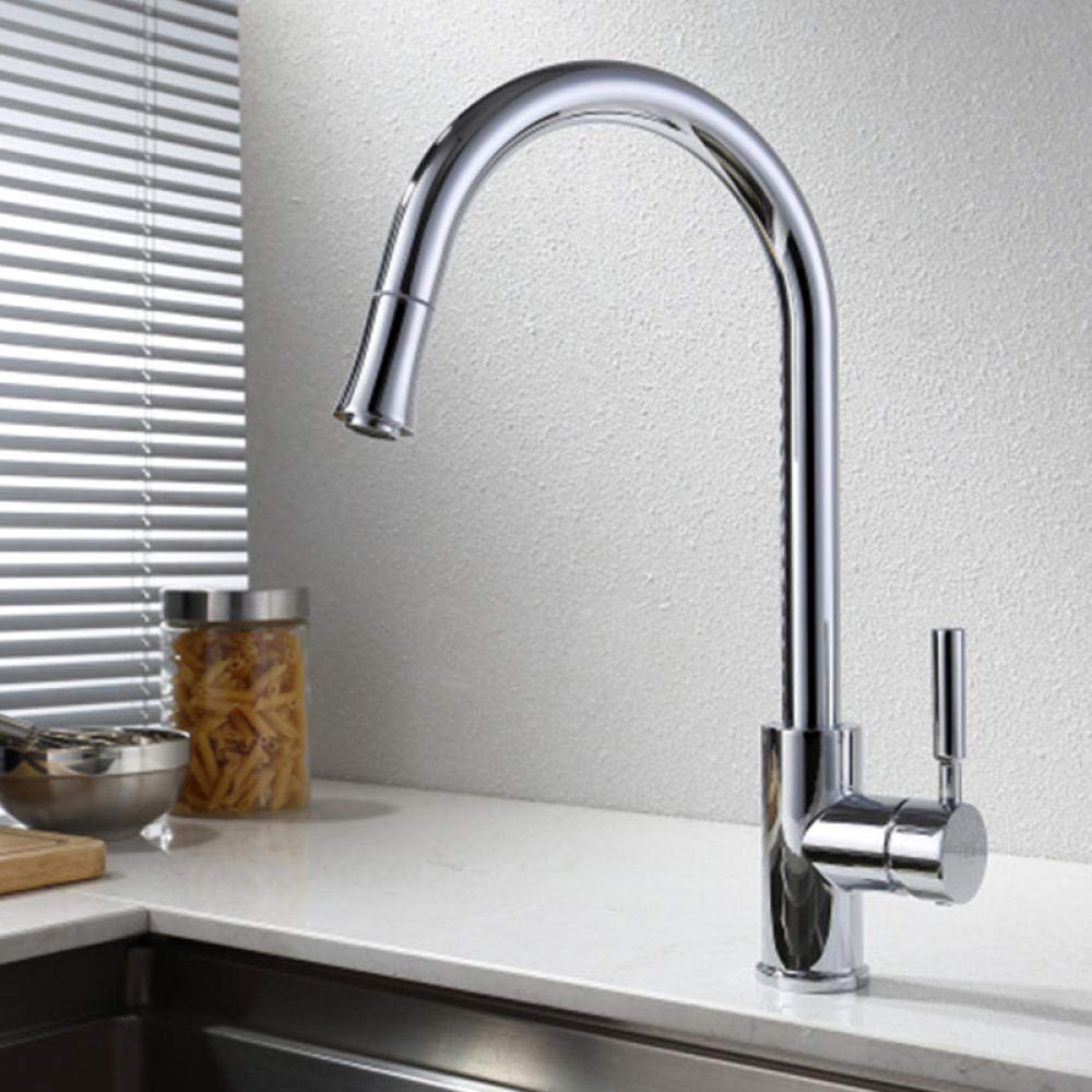Taps with Pull Out Spray, Pull Out Kitchen Faucet Brass Mixer Tap Universal Single Handle Electroplated Multicolor(G)