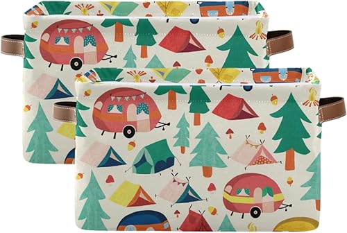 Miniatura 2 de Caravanas y tiendas de campaña en el bosque, cesta de almacenamiento cuadrada de almacenamiento, organizador de lona para almacenamiento de armario,