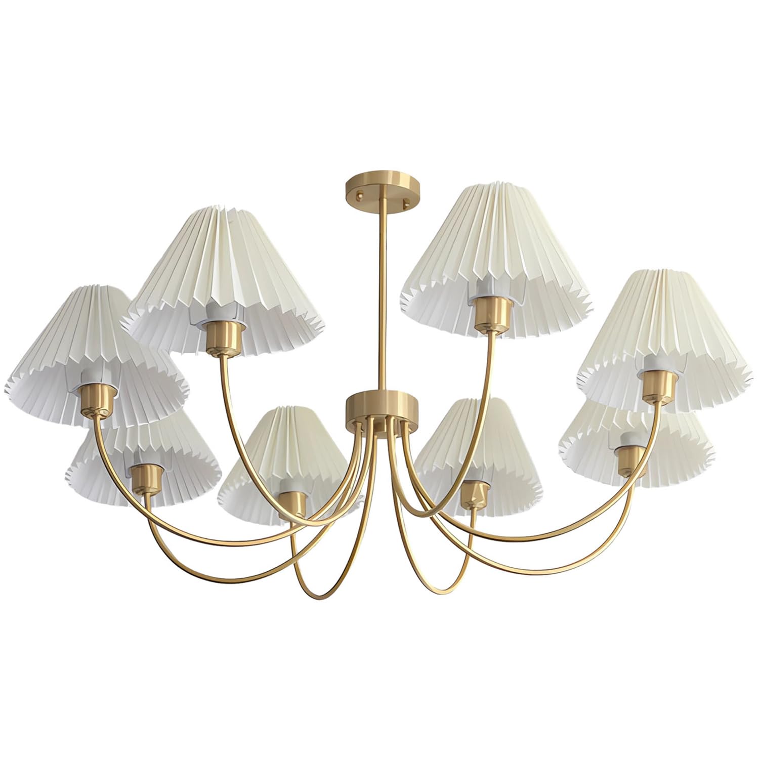 KCO Lighting Brushed Brass Sputnik Chandelier Gold Metal Chandelier with White Pleated Fabric Shades 8-Lights Ceiling Chandelier Light Fixture Mid Century Modern Chandelier