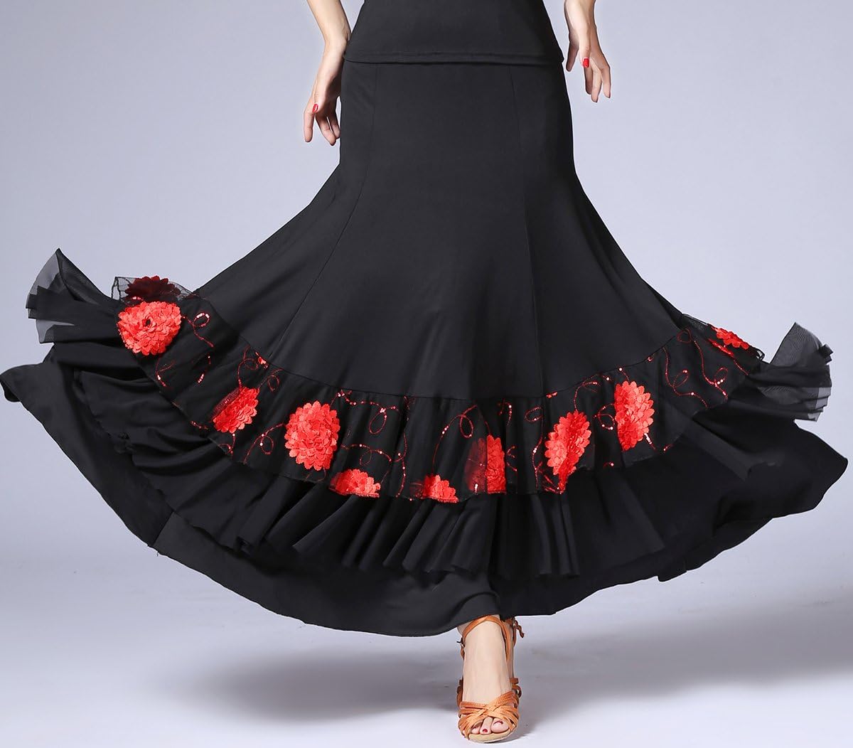 Whitewed Long Women's Smooth Ballroom Practice Dance Costumes Skirts for Adults