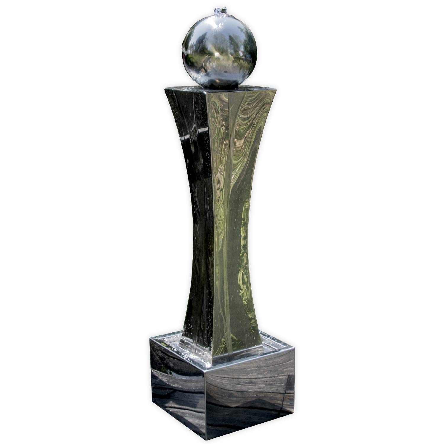 Köhko® Springbrunnen Mars Ø 20 cm mit LED-Beleuchtung in eckigen Edelstahlbecken hochglanzpoliert 21014 Brunnen für Terrasse Wohnzimmer