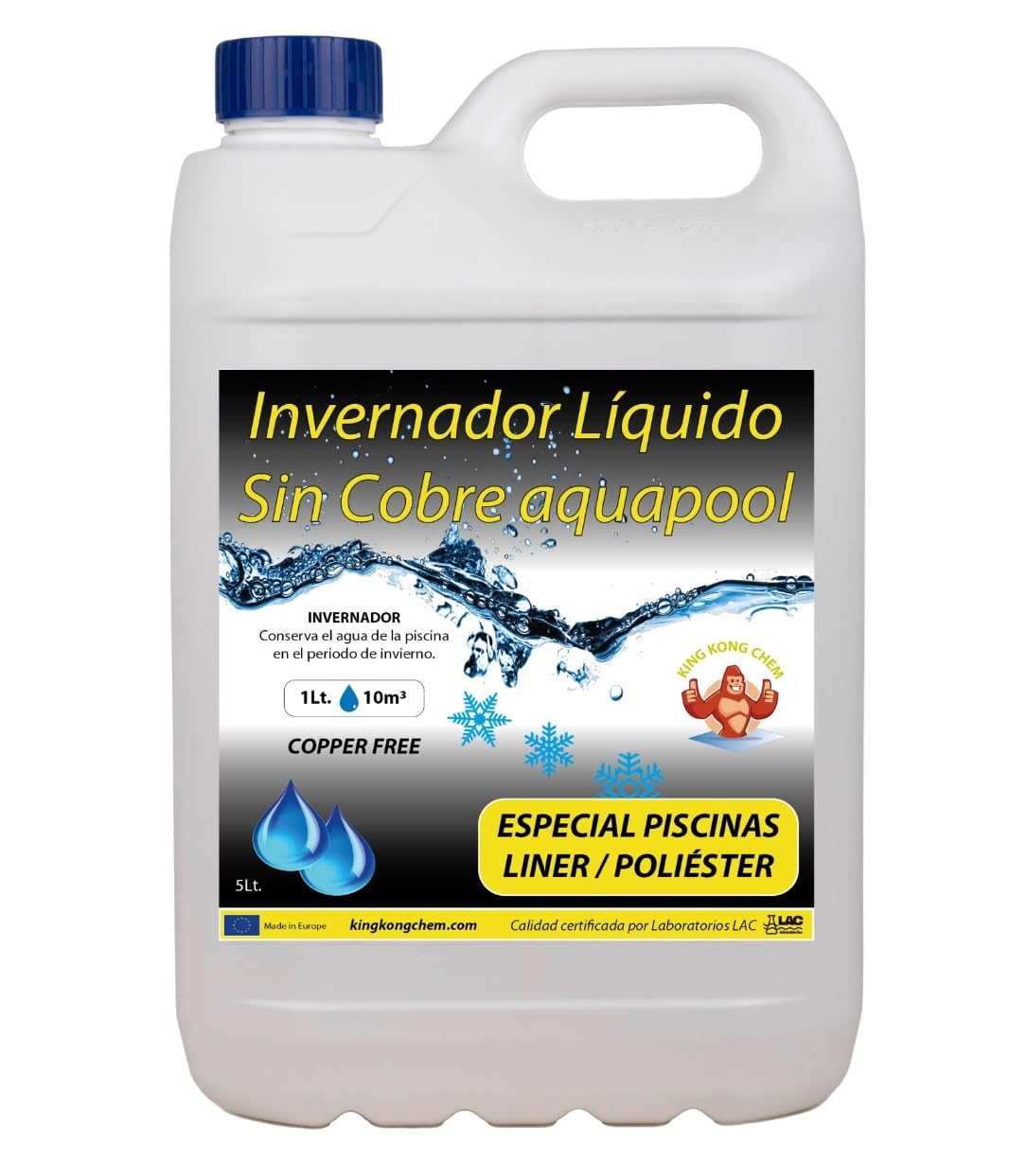 INVERNADOR LÍQUIDO Especial Liner/Poliester SIN Cobre 5 litros - Desinfectante y Algicida para el Tratamiento de Piscinas en Invierno