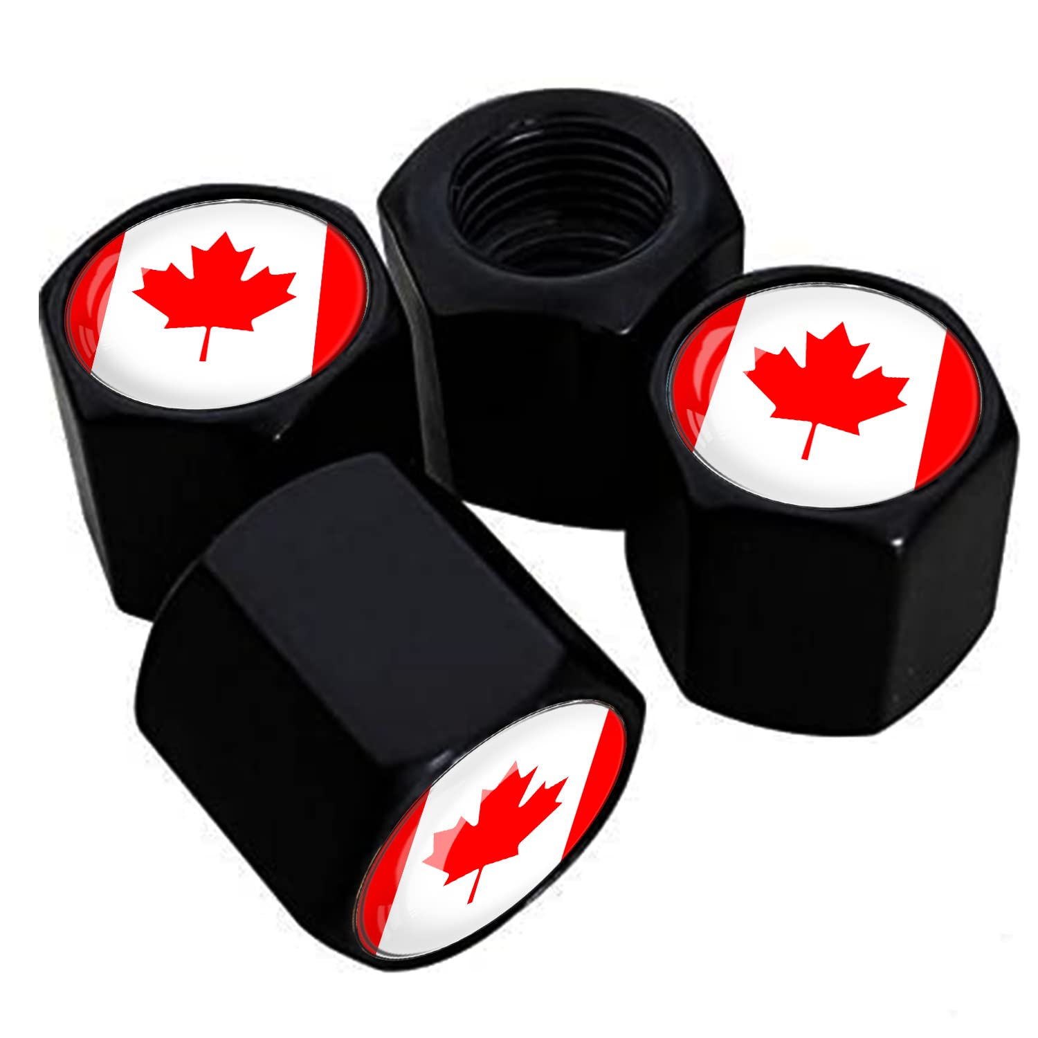 Metal Car Wheel Tire Valve Stem Caps 4 Pack Canadian Flag Aluminum Car Tire Air Valve Caps for Cars, Trucks, Bikes, Motorcycles, Bicycles, Corrosion Resistant