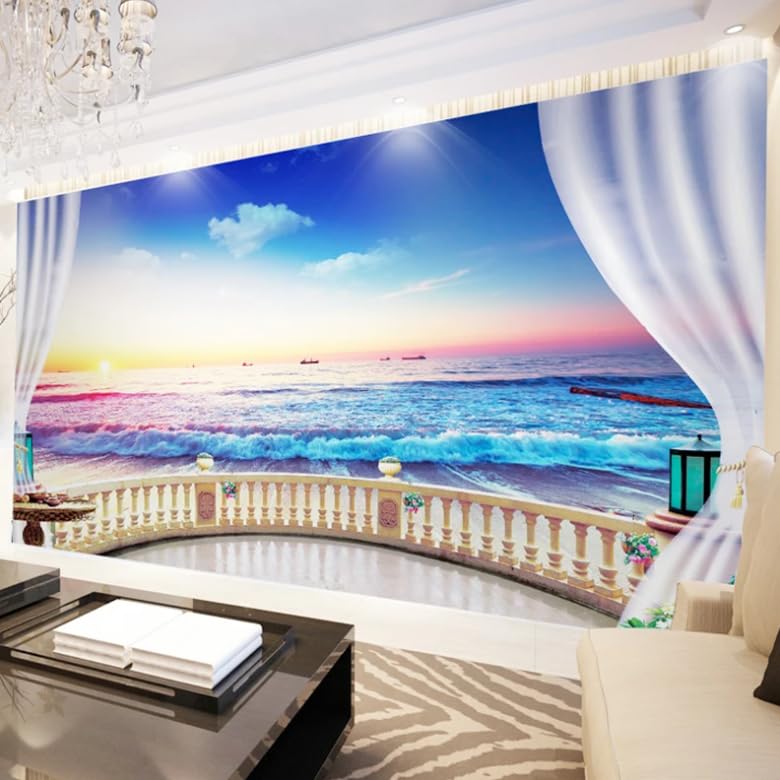 Papier peint photo mer contre les pièces sombres effet trompe l'oeil 3D unique