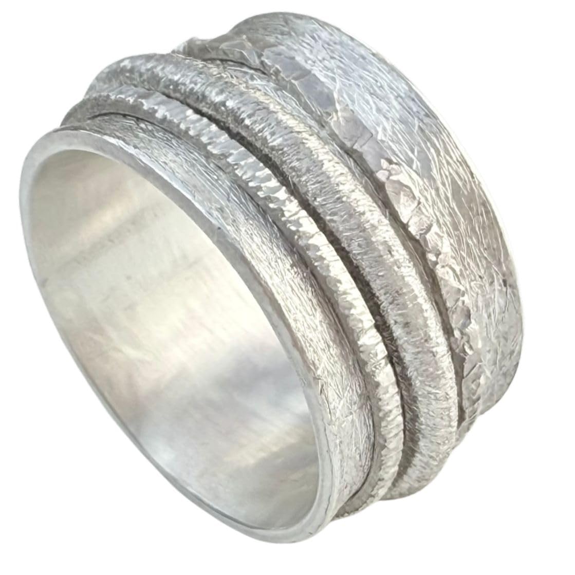 Breiter Damenring Silber 925 Matt 13mm - Moderner Drehring Anti-Stress - Handgefertigter Fidget-Statement-Ring