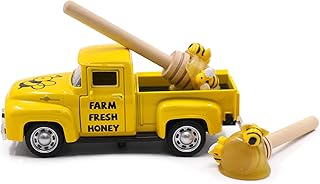 Huray Rayho Mini Farm Fresh Honey Yellow Truck Toy with Faux Honey Dippers Farmhouse Honeybee Tiered Tray Decor Vintage Pickup Metal Truck Spring for Summer Bookshelf Table Kitchen Decors