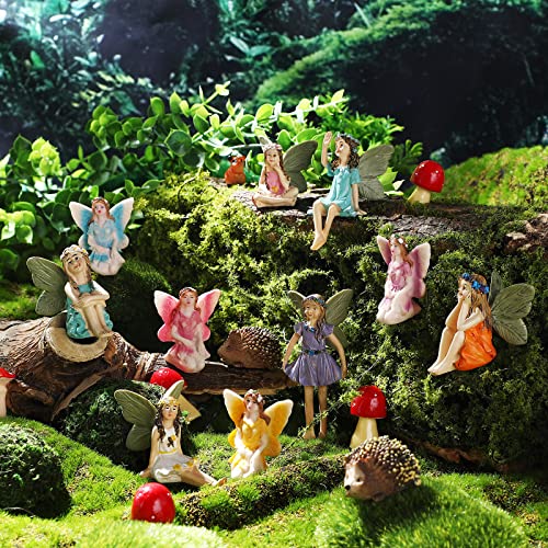 Roowest 16 Pcs Garden Accessories Miniatures Fairies Kit Valentine's Day Resin Hedgehogs Cute Tiny Mushroom Miniature Figurines Mini Garden Micro Landscape Ornaments for Lawn Yard Home Decorations