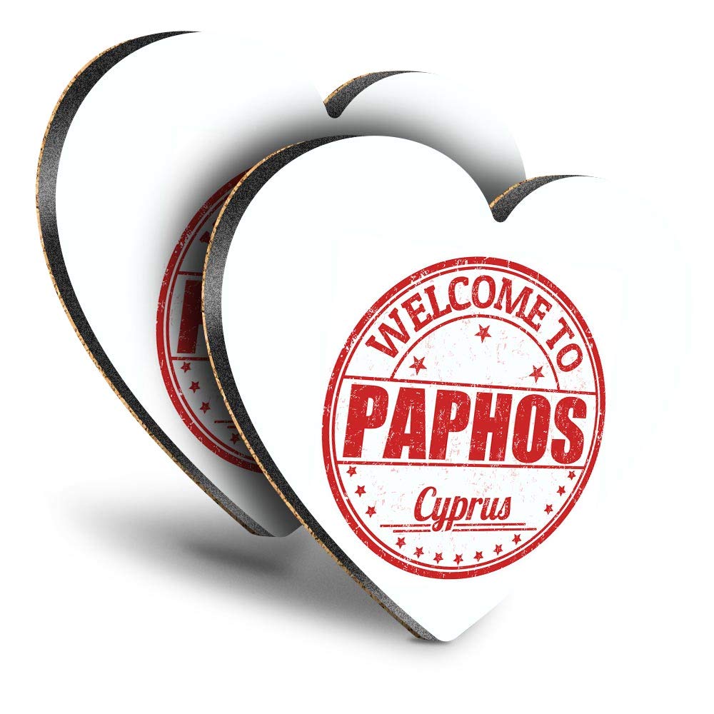 Destination Vinyl Ltd Multicolor Great Coasters (Set Of 2) Heart - Paphos Cyprus Travel Stamp Drink Glossy Coasters/Tabletop Protection For Any Table Type #6057