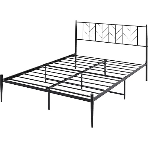 HOMFAMILIA Queen Size Black Metal Bed Frame with Headboard