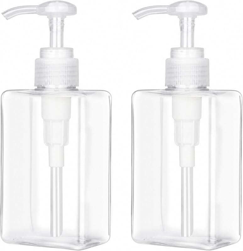 Frasco Dispensador com Bomba Jansburg 280 mL, Formato Retangular, Plástico Transparente, Pacote com 2