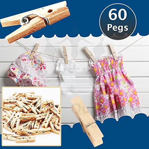 60 fotos de madera con Mini Craft pinzas clips clips de madera natural, sujeción fuerte y decoración