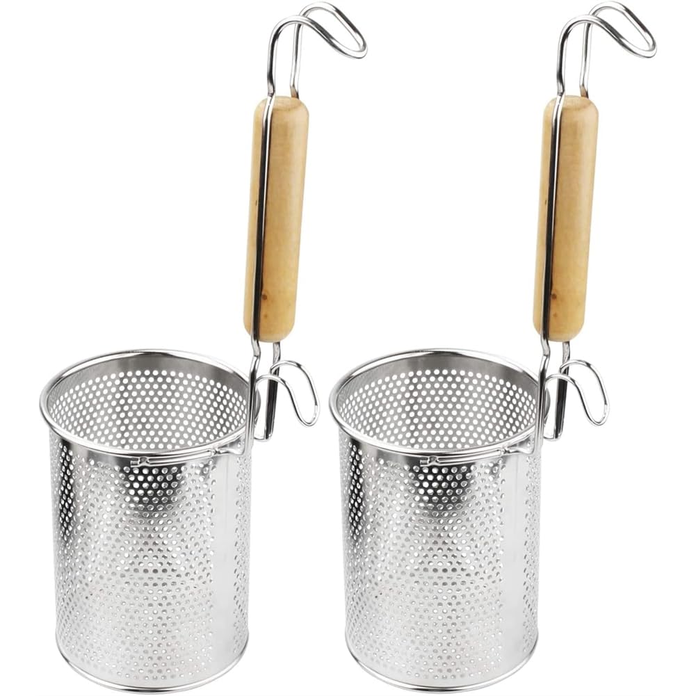 Hndhbfgrt For Pasta, Noodle Strainer Basket 2 Pack-Stainless Steel Mesh Spider Strainer with Wooden Handle