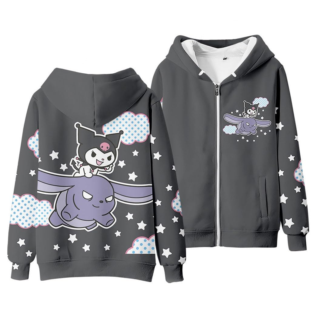 Kuromi Sweat à Capuche Zippé Cartoon Hoodie Sweatshirts Pullover à Manches Longues pour Femmes Filles