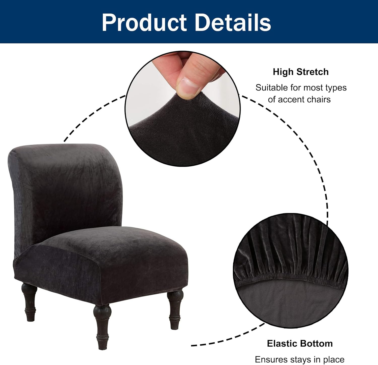 YOPOIY Velvet Armless Chair Covers, Stretch Slipper Chair Cover Removable Nonslip Accent Chair Covers Furniture Protector Covers for Living Room -Yellow-one Size