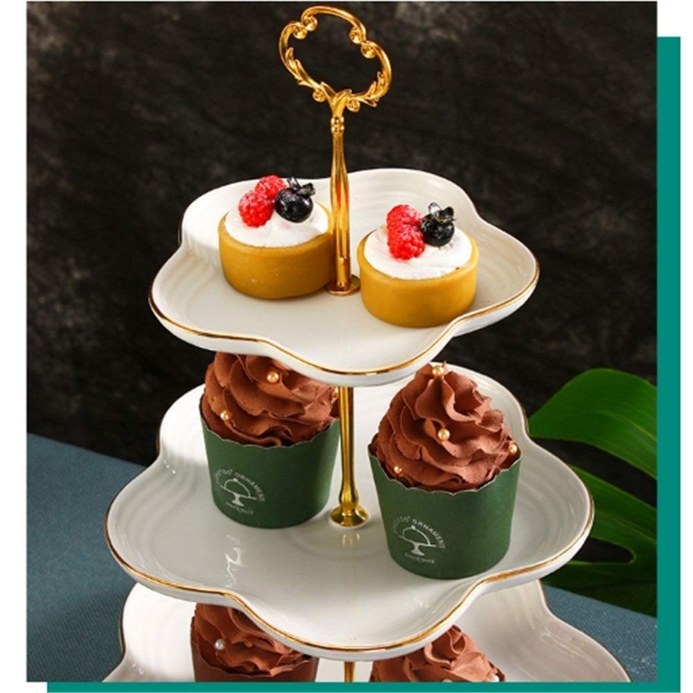 Soporte para Tartas, Ideal para cenas, cumpleaños, Bodas, Fiestas, con Tres Flores de cerámica, Ideal para Pasteles, Comida, Frutas y postres (Verde, Talla única).