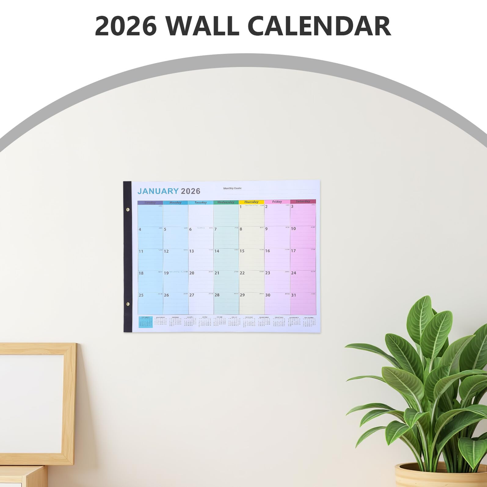 Calendario da Parete Oversize Verticale Inglese Planner Mensile per Appendere Grande Formato per Casa e Ufficio Organizzatore Annuale Visibile e Moderno