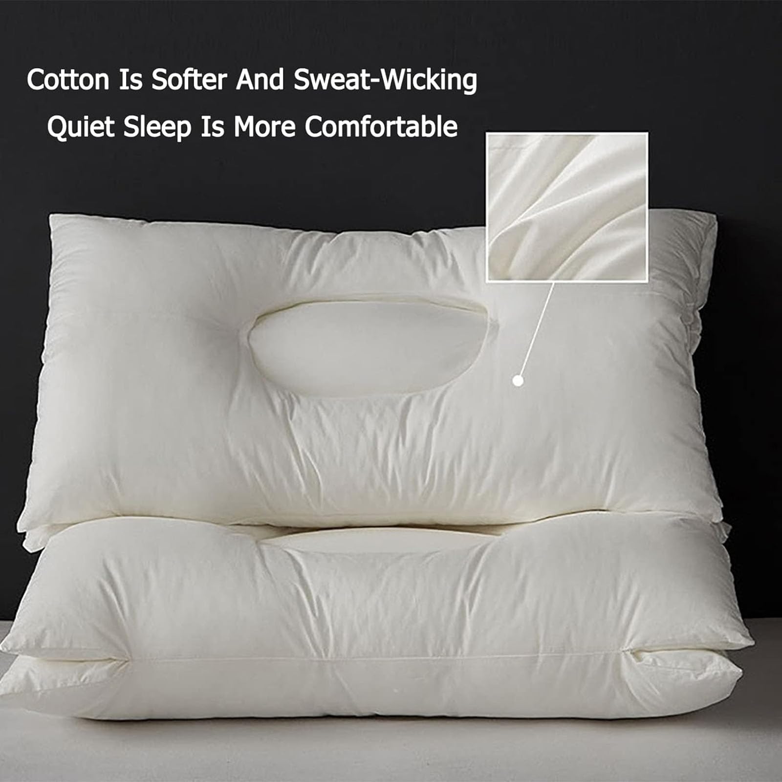 Oreiller ergonomique anti-ronflement, oreiller de sommeil profond en coton avec 3 divisions scientifiques, forme cervicale orthopédique, ne s'effondre pas, pour les personnes dormant sur le dos