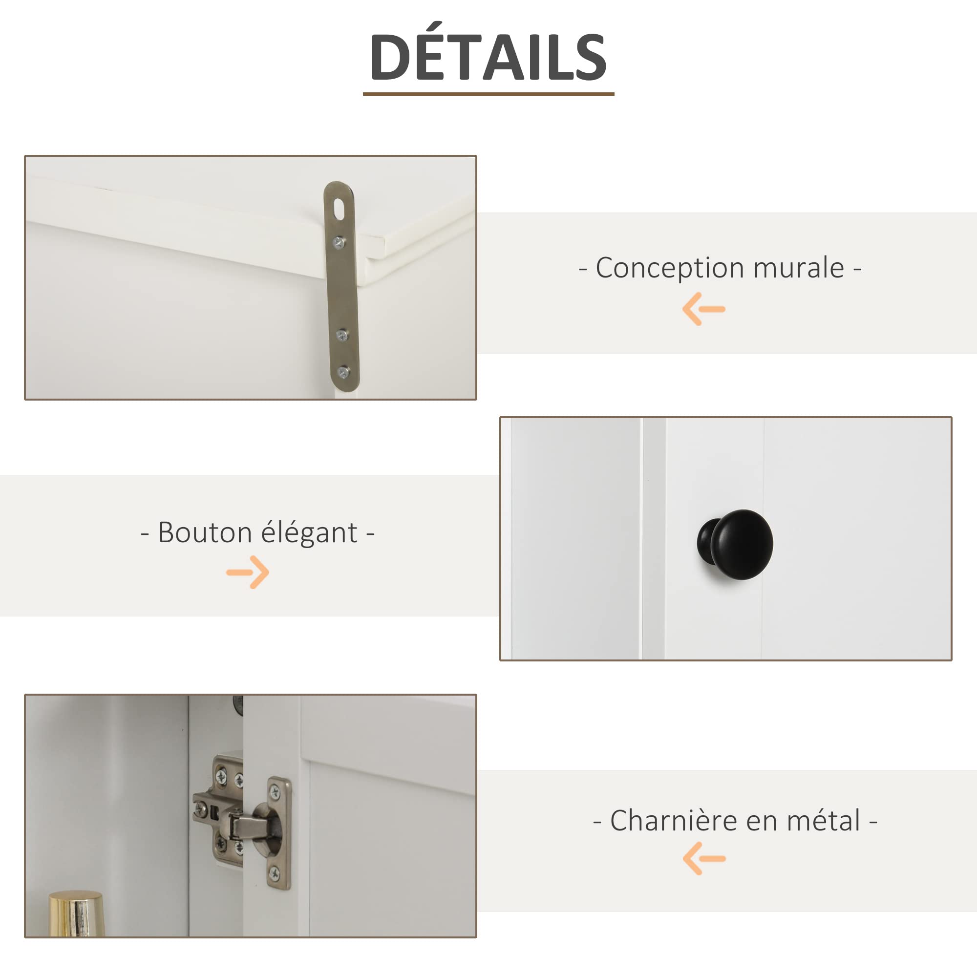 HOMCOM Armoire Murale de Salle de Bain Meuble Suspendu WC Placard 1 Porte 3 niches dim. 53L x 14,5l x 50,5H cm en Bois Blanc