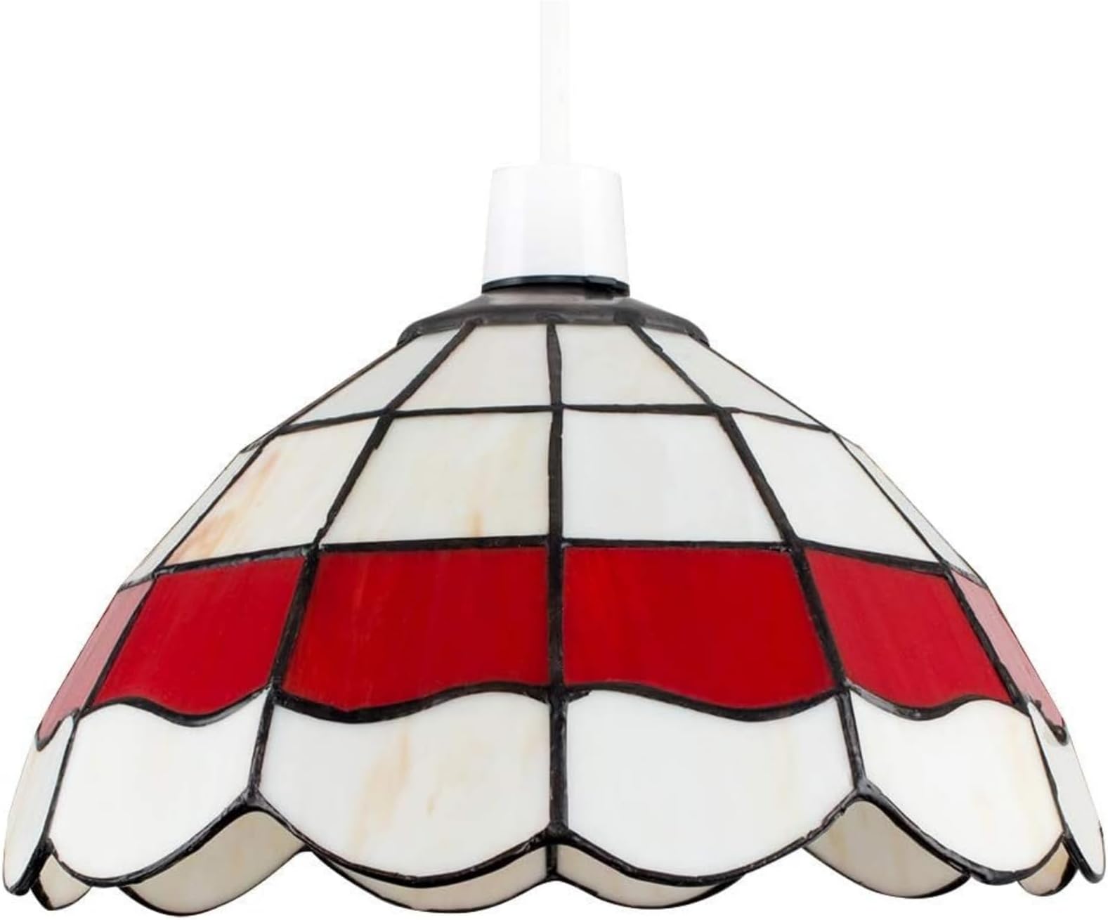 MiniSun | Tiffany Style White and Red Stained Glass Pendant Light Shade | Pendant Lights, Home Décor & Improvement Essential | 240mm Shade Width