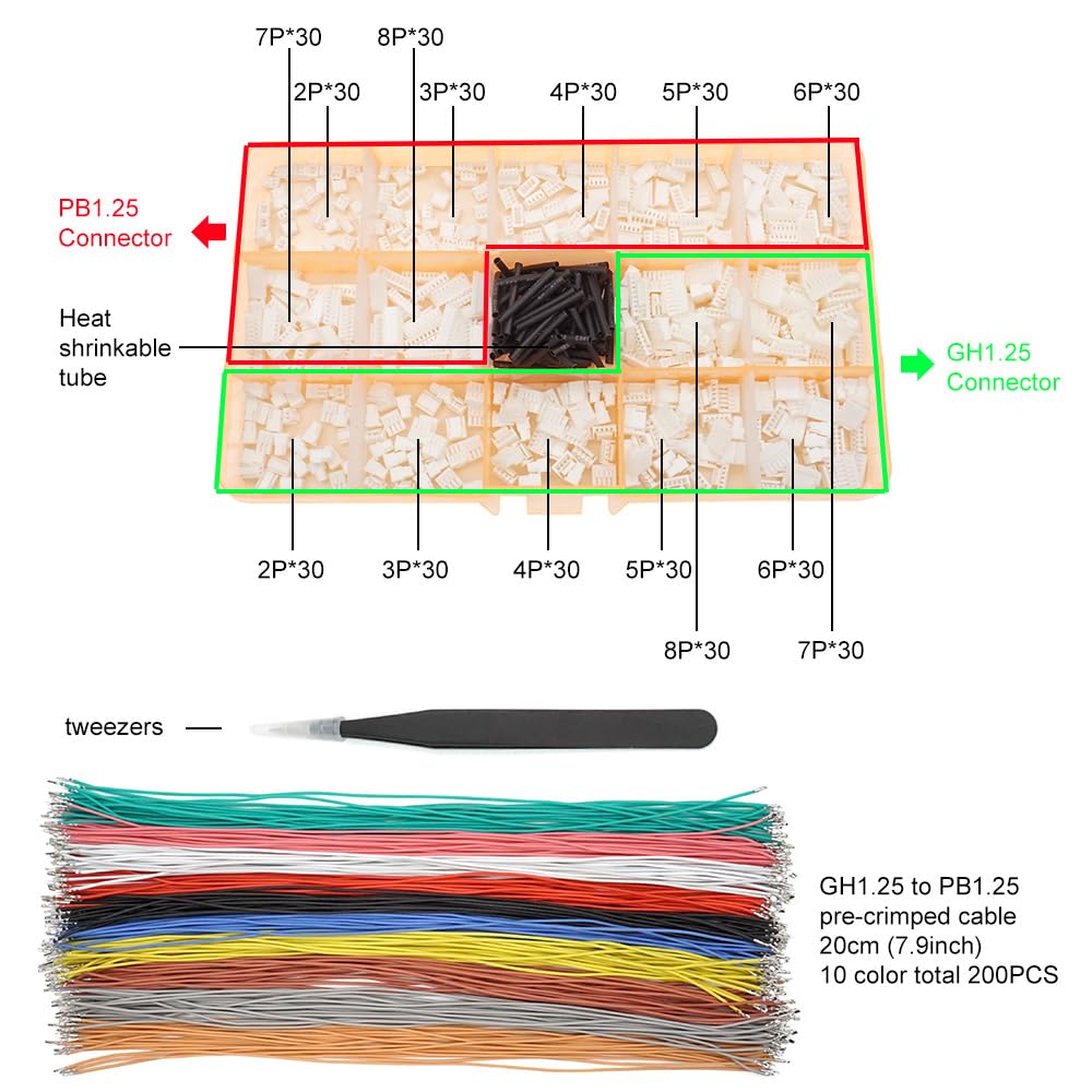 Kit Connettori JST GH 1.25 Mm - 130 Spine E 150 Cavi Pre-crimpati Per Droni E Elettronica