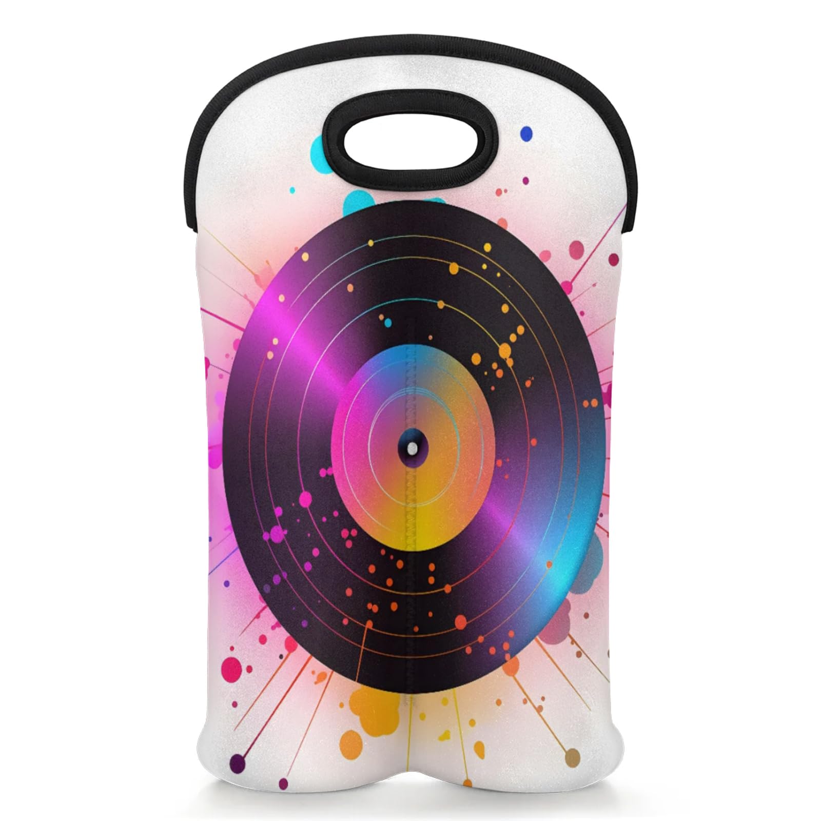GzLeyigou 2 Bottles CD Record Wine Bag Sleeve Totes Music Neoprene Protective Wine Carrier Bag for Wine,Water, Champagne, Beer, Baby Bottles,Gift 14.5 x 10 Inches