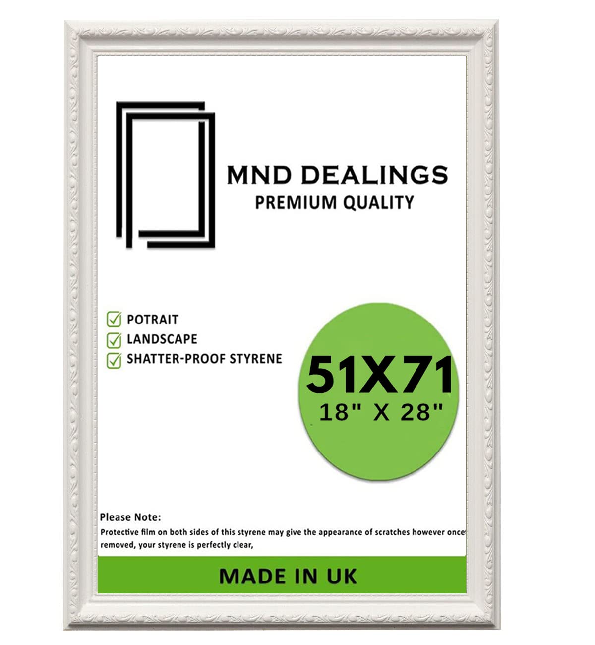 MND Dealings Ornate Shabby Chic White 71X51 CM Picture/Photo/Poster Frame - Antique Vintage Style โ Shatterproof Perspex MDF Backboard | Gift Painting Wall Art Gallery Decor (White)