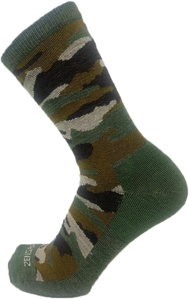Zensah Alpaca Wool Camo Socks - Made in USA, Thermal Warm Crew Length Sock for Cold Winter Weather, Hiking, Men and Women