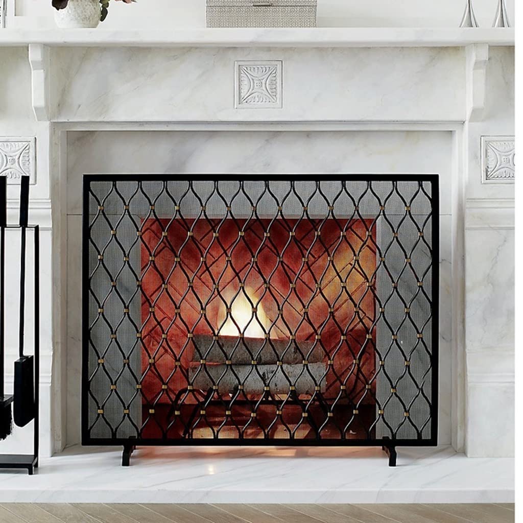 Parascintille per Camino Parascintille in Stile Europeo Semplice in Ferro battuto Parascintille Decorativo Nero per Pavimento Paravento per Soggiorno Casa Parapetto in Ferro battut(