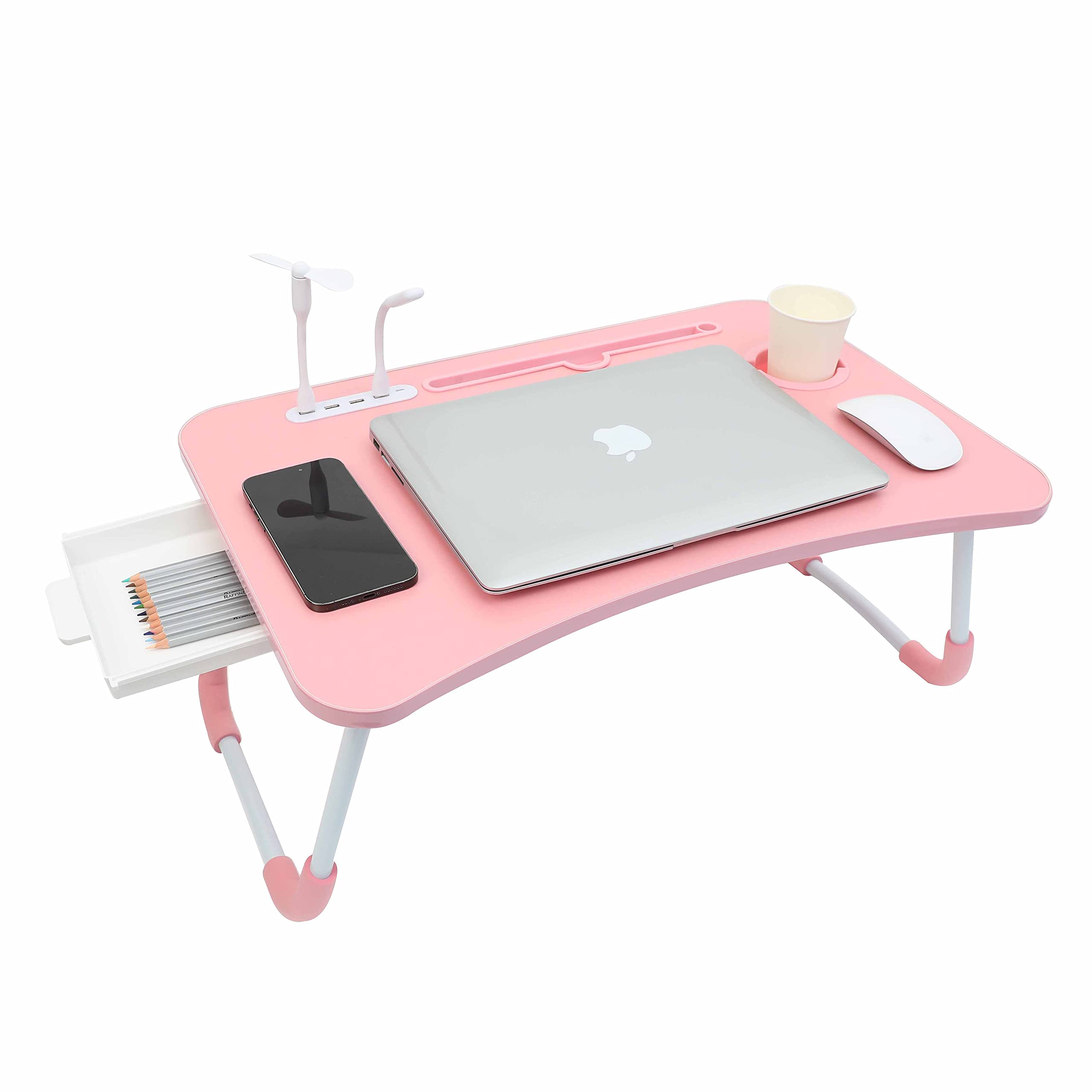 Photo 1 of Eternal Wings Laptop Bed Desk,Portable Foldable Laptop Tray Table with USB Charge Port/Cup Holder/Storage Drawer,for Bed/Couch/Sofa Working, Reading (Pink)